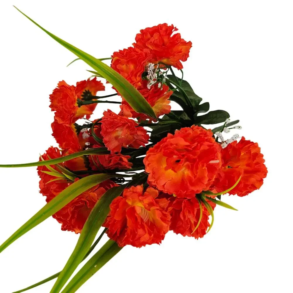 Orange Artificial Carnation Flower Bushes Faux Floral Greenery 11